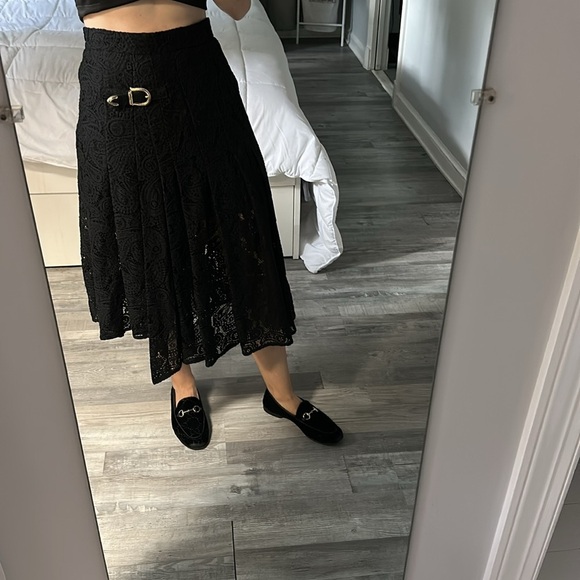 Maje Jalilo Skirt Buckled Asymmetric Hem Pleated Guipure Lace Midi Black Size 40 - Picture 10 of 12